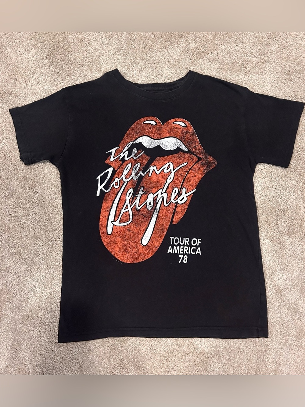 The Rolling Stones Kids Black Tee with Red Tongue Graphic